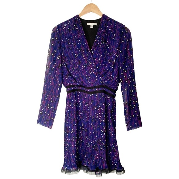Carven Women’s Georgette‎ Pleated Violet Cocktail Dress Ruffle Hem Size 38/8 US - Picture 3 of 16